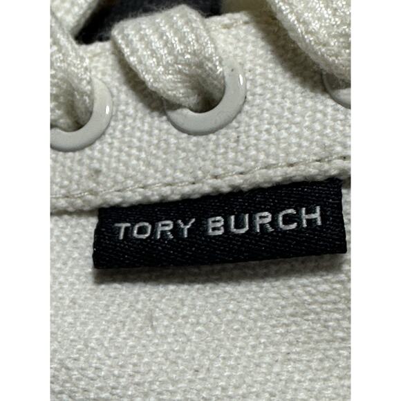 TORY BURCH Women's Classic Court Lace Up Canvas Sneakers Ivory & Black size 7.5M - Picture 6 of 12